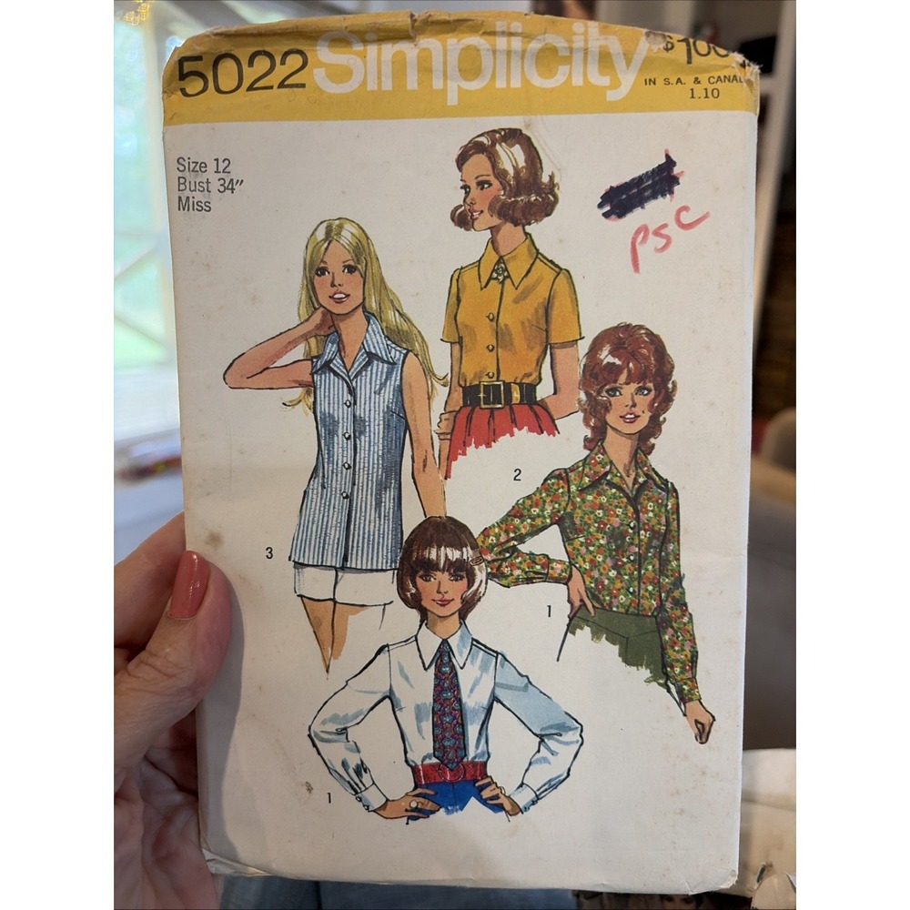 Simplicity 5022 Vintage 70s Blouse Sewing Pattern Uncut Misses Size 12 Bust 34